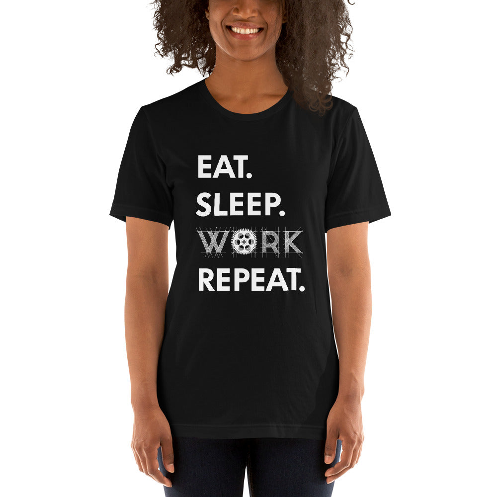 EAT SLEEP WORK REPEAT Tee: Light Print